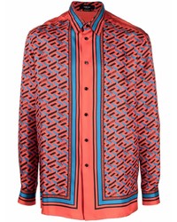Chemise à manches longues géométrique rouge Versace