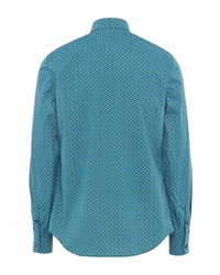 Chemise à manches longues géométrique turquoise Prada