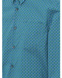 Chemise à manches longues géométrique turquoise Prada