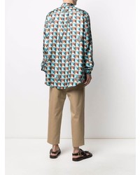 Chemise à manches longues géométrique turquoise Paura