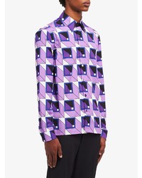 Chemise à manches longues géométrique violet clair Prada