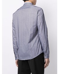 Chemise à manches longues imprimée blanc et bleu marine Emporio Armani