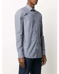 Chemise à manches longues imprimée blanc et bleu marine Etro