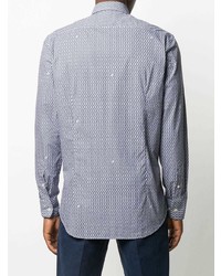 Chemise à manches longues imprimée blanc et bleu marine Etro