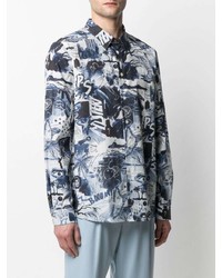 Chemise à manches longues imprimée blanc et bleu marine Paul Smith