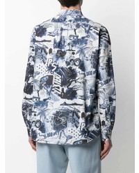 Chemise à manches longues imprimée blanc et bleu marine Paul Smith