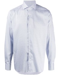 Chemise à manches longues imprimée blanc et bleu marine Corneliani