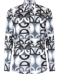 Chemise à manches longues imprimée blanc et bleu marine Dolce & Gabbana