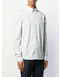 Chemise à manches longues imprimée blanc et bleu marine PS Paul Smith