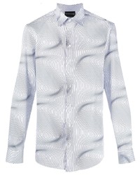 Chemise à manches longues imprimée blanc et bleu marine Emporio Armani