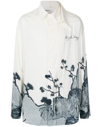 Chemise à manches longues imprimée blanc et bleu marine Feng Chen Wang