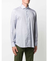 Chemise à manches longues imprimée blanc et bleu marine Corneliani