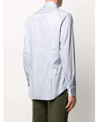 Chemise à manches longues imprimée blanc et bleu marine Corneliani