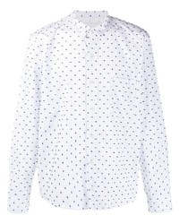 Chemise à manches longues imprimée blanc et bleu marine Henrik Vibskov