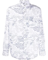 Chemise à manches longues imprimée blanc et bleu marine Kenzo