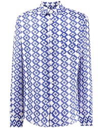 Chemise à manches longues imprimée blanc et bleu marine PENINSULA SWIMWEA