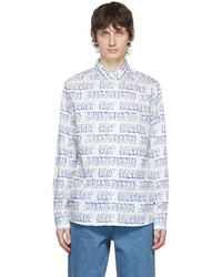Chemise à manches longues imprimée blanc et bleu marine Rassvet