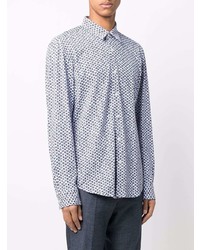 Chemise à manches longues imprimée blanc et bleu marine BOSS