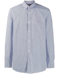 Chemise à manches longues imprimée blanc et bleu marine Tommy Hilfiger