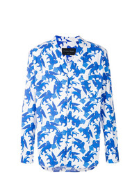 Chemise à manches longues imprimée blanc et bleu Christian Pellizzari