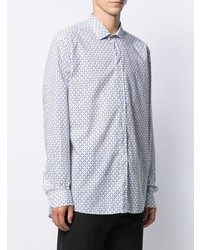 Chemise à manches longues imprimée blanc et bleu Etro