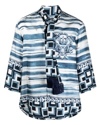Chemise à manches longues imprimée blanc et bleu Dolce & Gabbana