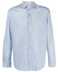 Chemise à manches longues imprimée blanc et bleu Etro