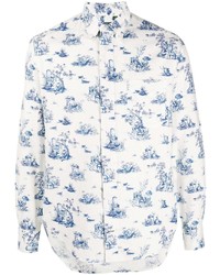 Chemise à manches longues imprimée blanc et bleu Gitman Vintage