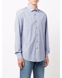 Chemise à manches longues imprimée blanc et bleu Salvatore Ferragamo