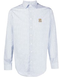 Chemise à manches longues imprimée blanc et bleu Moschino