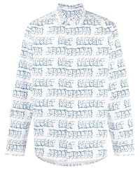 Chemise à manches longues imprimée blanc et bleu PACCBET