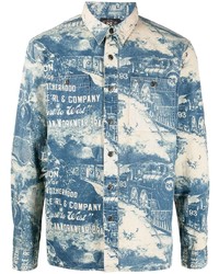 Chemise à manches longues imprimée blanc et bleu Ralph Lauren RRL