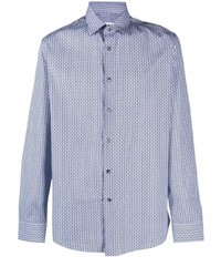 Chemise à manches longues imprimée blanc et bleu Salvatore Ferragamo
