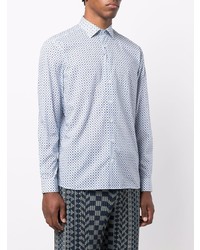 Chemise à manches longues imprimée blanc et bleu Etro