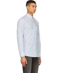 Chemise à manches longues imprimée blanc et bleu Alexander McQueen