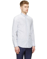 Chemise à manches longues imprimée blanc et bleu DSQUARED2