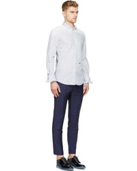 Chemise à manches longues imprimée blanc et bleu DSQUARED2