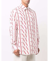 Chemise à manches longues imprimée blanc et rouge Valentino