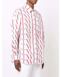 Chemise à manches longues imprimée blanc et rouge Valentino