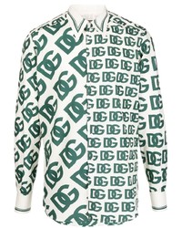 Chemise à manches longues imprimée blanc et vert Dolce & Gabbana