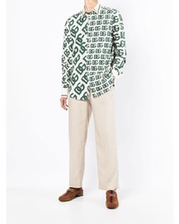 Chemise à manches longues imprimée blanc et vert Dolce & Gabbana