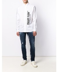 Chemise à manches longues imprimée blanche et noire Philipp Plein