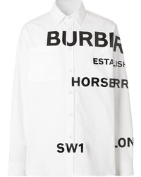 Chemise à manches longues imprimée blanche et noire Burberry