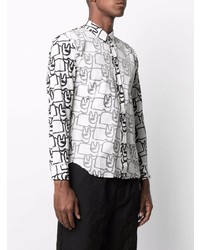 Chemise à manches longues imprimée blanche et noire Comme des Garcons Homme Deux