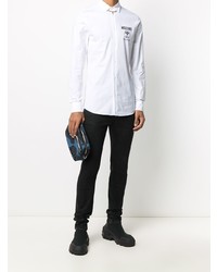 Chemise à manches longues imprimée blanche et noire Moschino