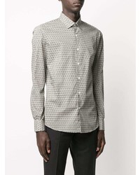 Chemise à manches longues imprimée blanche et noire Salvatore Ferragamo