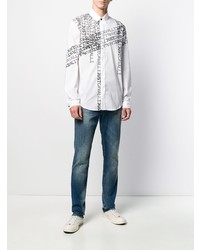 Chemise à manches longues imprimée blanche et noire Just Cavalli