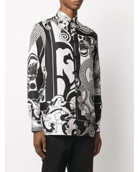 Chemise à manches longues imprimée blanche et noire Versace