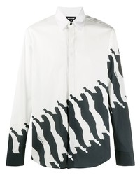 Chemise à manches longues imprimée blanche et noire Just Cavalli
