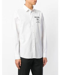 Chemise à manches longues imprimée blanche et noire Moschino